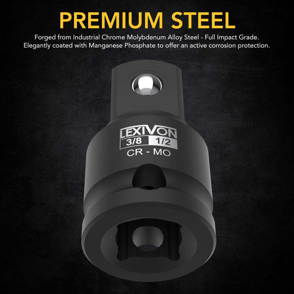 Impact Socket Adapter and Reducer 4-Piece Set | 1/4" - 3/8" - 1/2" Impact Driver Conversions, Chrome Molybdenum alloy steel (LX-112)