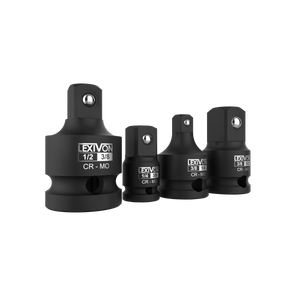 Impact Socket Adapter and Reducer 4-Piece Set | 1/4" - 3/8" - 1/2" Impact Driver Conversions, Chrome Molybdenum alloy steel (LX-112)