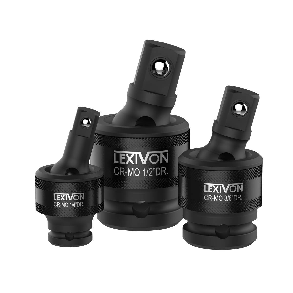 LEXIVON Premium Impact Universal Joint Socket Swivel Set | 3-Piece Ball Spring Design 1/2", 3/8", and 1/4" U-Joint Drive | Cr-Mo Steel - Full Impact Grade (LX-113)