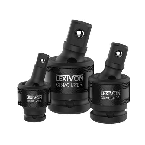 LEXIVON Premium Impact Universal Joint Socket Swivel Set | 3-Piece Ball Spring Design 1/2", 3/8", and 1/4" U-Joint Drive | Cr-Mo Steel - Full Impact Grade (LX-113)