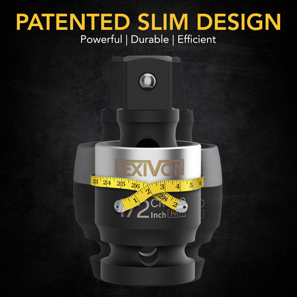 Impact Universal Joint - Patented SLIM Design | 3-Piece 1/2", 3/8", and 1/4" Socket Swivel Set | Chrome-Molybdenum Steel Full Impact Grade (LX-113-S)