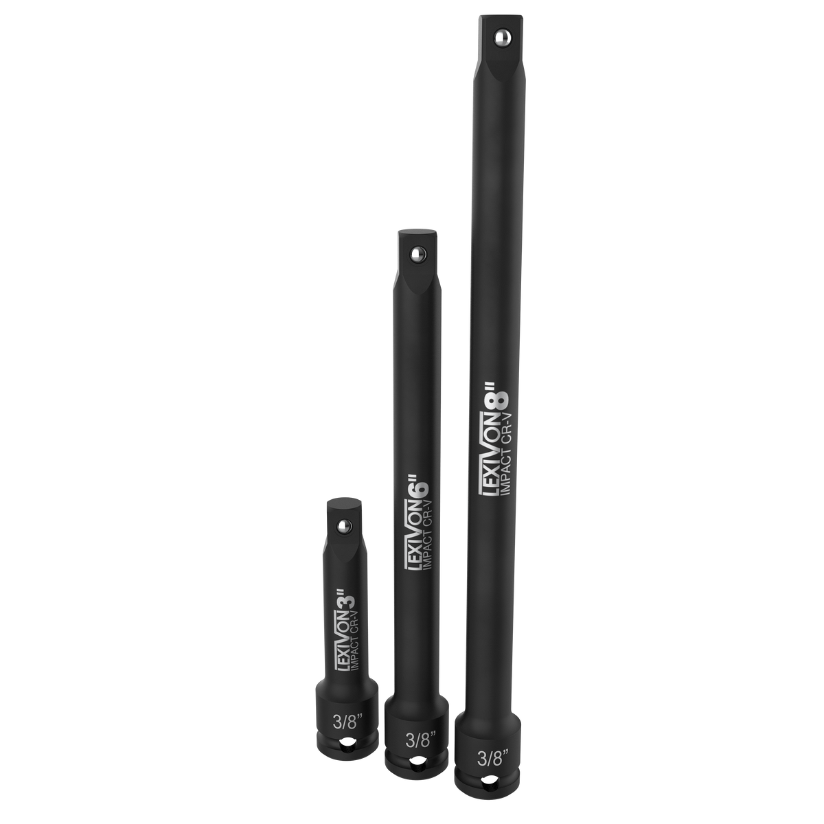 Impact Driver Extension Bar Set, 3/8" Drive | Hardened and Heat Treated Chrome Vanadium Steel | 3-Piece Set 3, 6, and 8 Inch Long (LX-114)