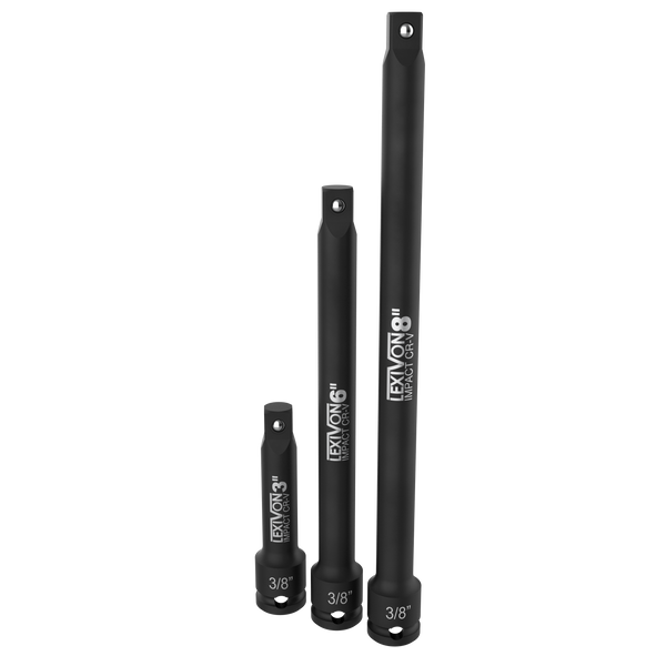 Impact Driver Extension Bar Set, 3/8" Drive | Hardened and Heat Treated Chrome Vanadium Steel | 3-Piece Set 3, 6, and 8 Inch Long (LX-114)
