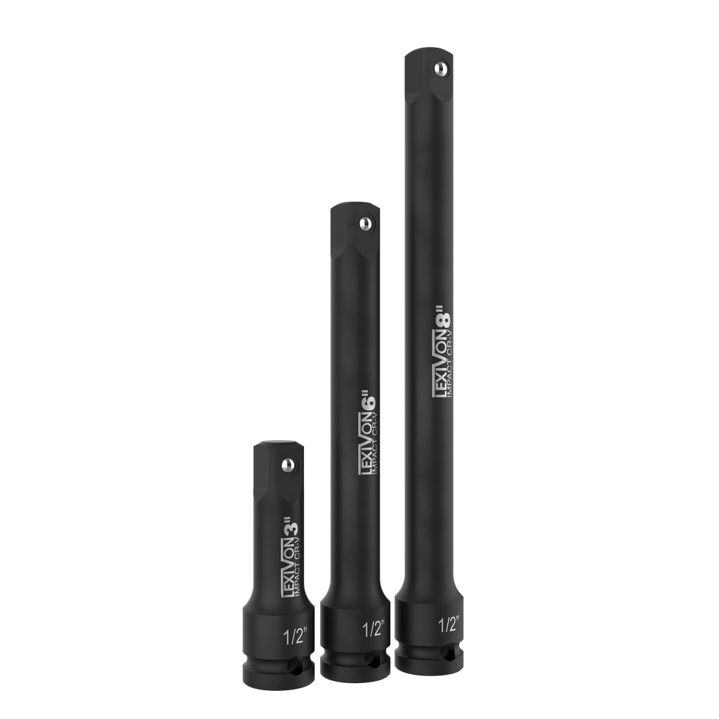 Impact Driver Extension Bar Set, 1/2" Drive | Hardened and Heat Treated Chrome Vanadium Steel | 3-Piece Set 3, 6, and 8 Inch Long (LX-115)