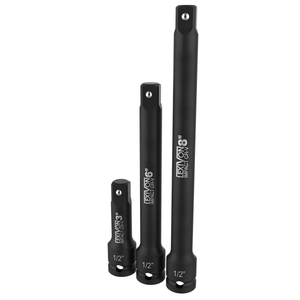 Impact Driver Extension Bar Set, 1/2" Drive | Hardened and Heat Treated Chrome Vanadium Steel | 3-Piece Set 3, 6, and 8 Inch Long (LX-115)