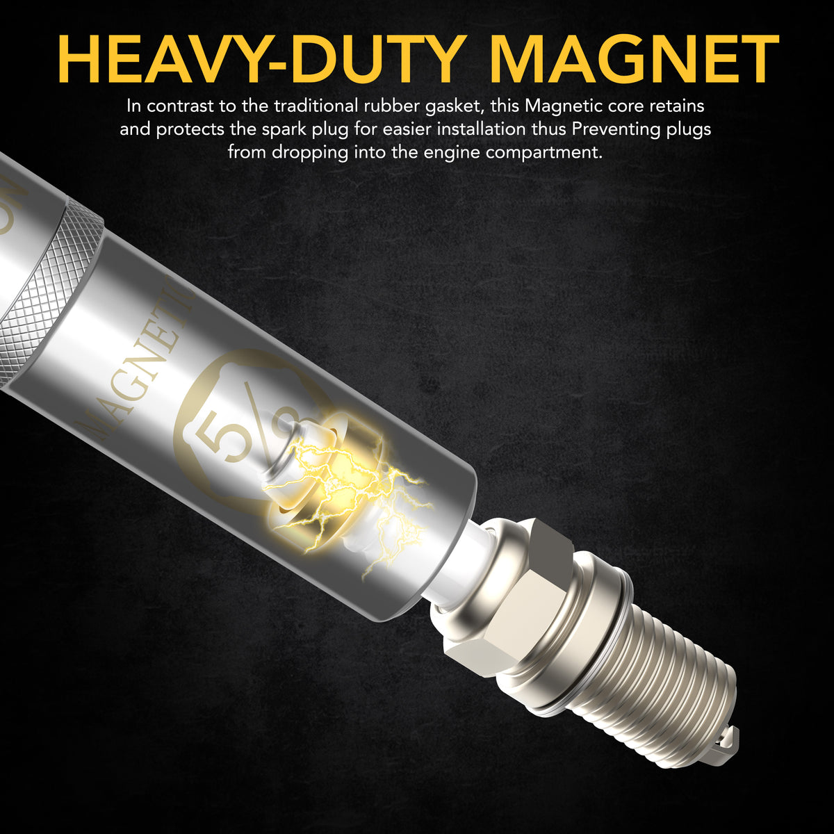 5/8" Swivel Magnetic Spark Plug Socket, 3/8" Drive x 6" Total Length | Enhanced Magnetic Design With Thin Wall Socket, Cr-v Steel (LX-121)