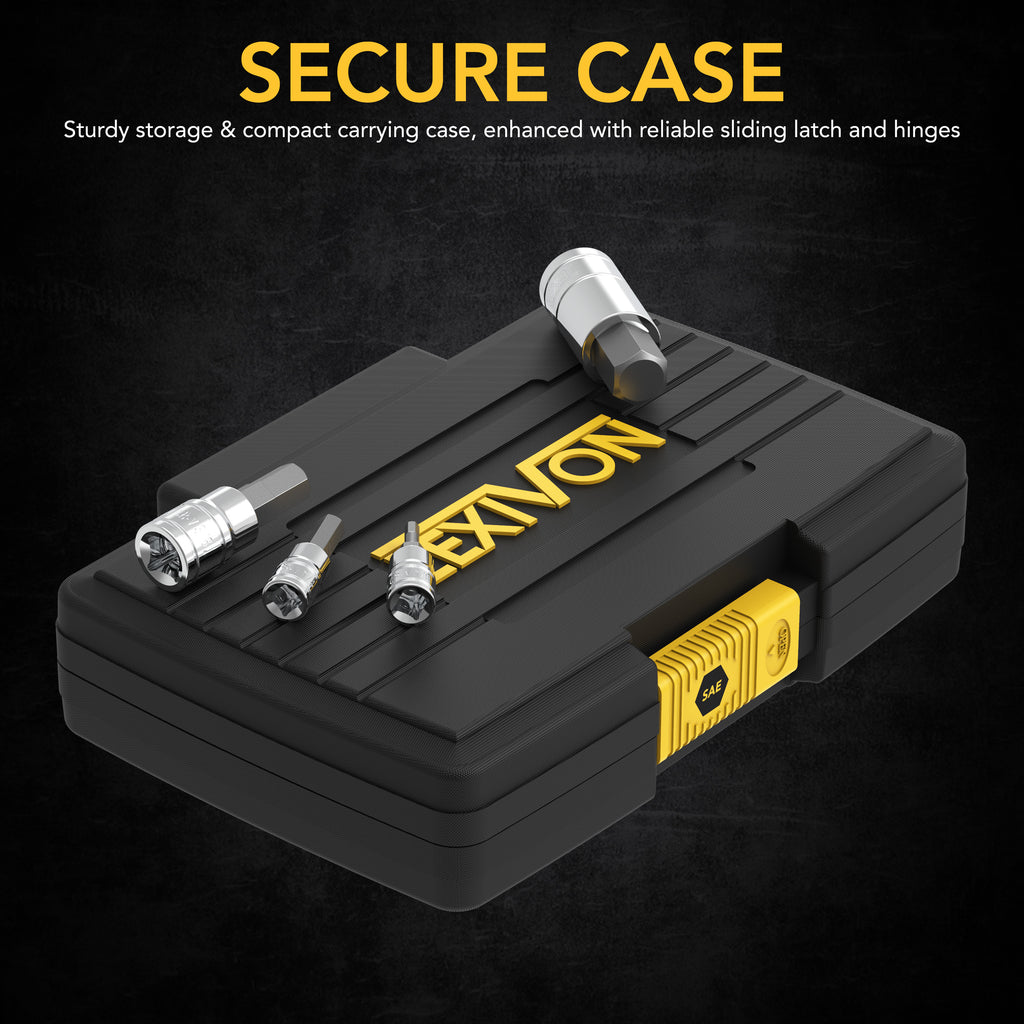 HEX Bit Socket Set, Premium S2 Alloy Steel | 13-Piece SAE 5/64" - 9/16" Set | Enhanced Storage Case (LX-142)