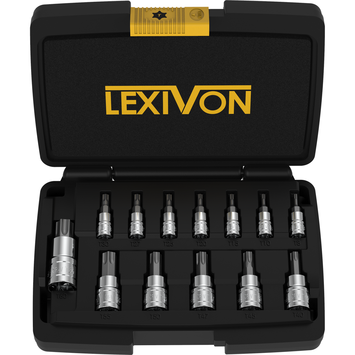 LEXIVON Torx Bit Socket Set, Premium S2 Alloy Steel | 13-Piece Star T8 - T60 Set | Enhanced Storage Case (LX-143)