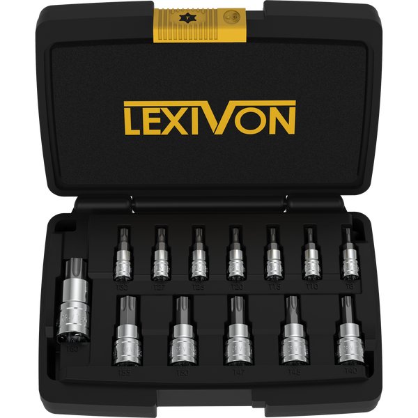 LEXIVON Torx Bit Socket Set, Premium S2 Alloy Steel | 13-Piece Star T8 - T60 Set | Enhanced Storage Case (LX-143)