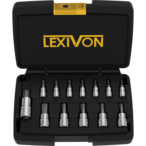 LEXIVON Torx Bit Socket Set, Premium S2 Alloy Steel | 13-Piece Star T8 - T60 Set | Enhanced Storage Case (LX-143)