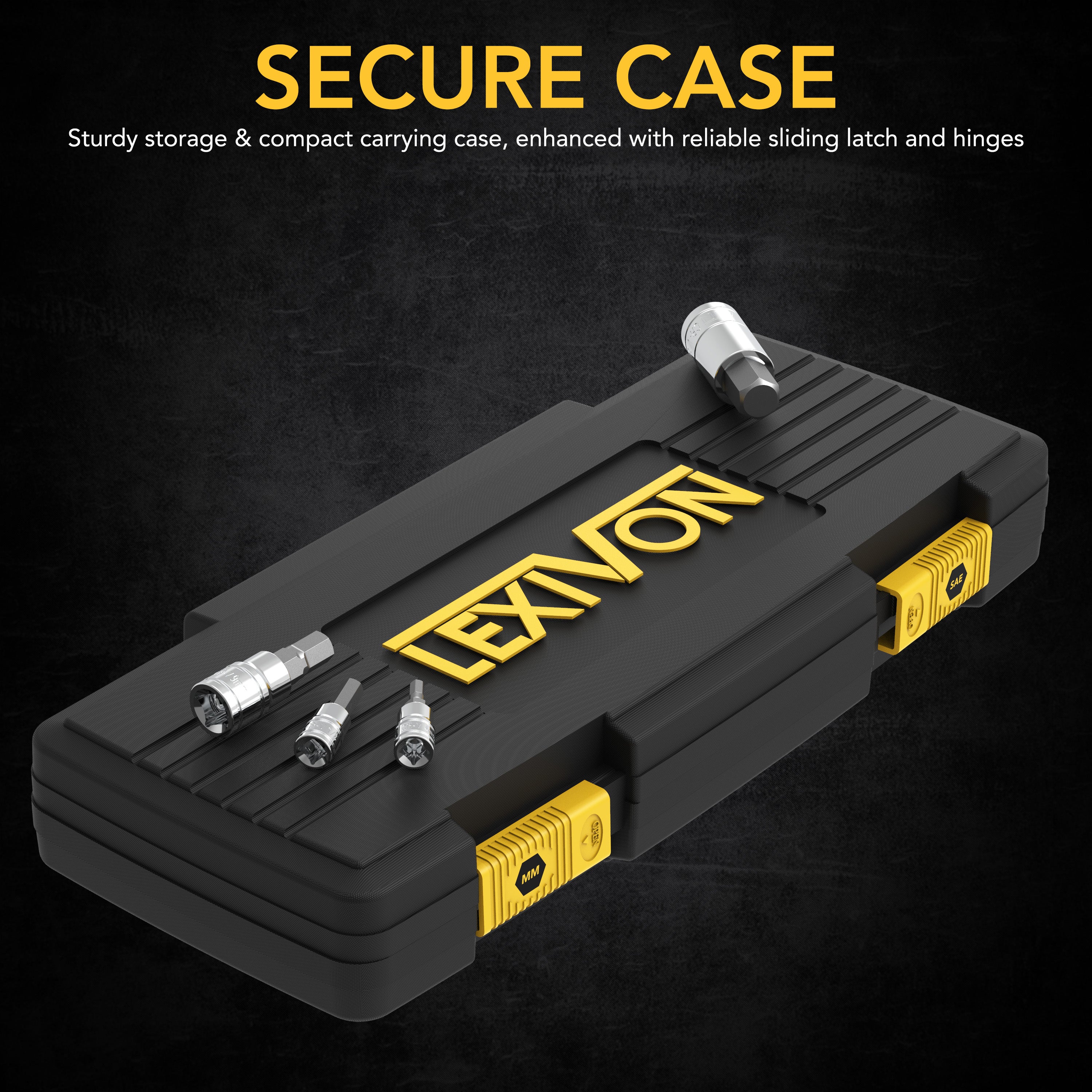 LX-144 storage case with sockets resting on its lid