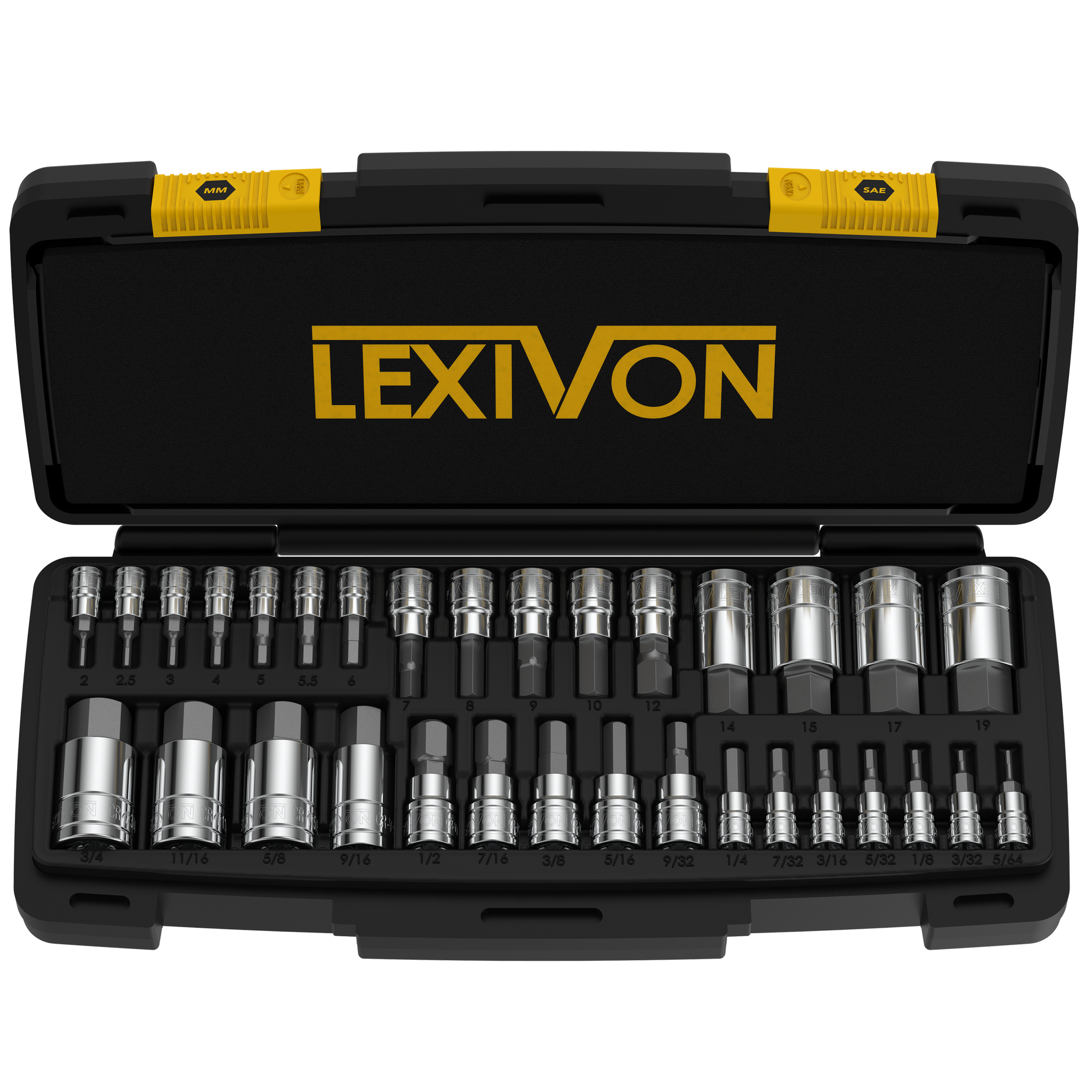 LEXIVON Master HEX Bit Socket Set, Premium S2 Alloy Steel | Complete 32-Piece, SAE and Metric Set | Enhanced Storage Case (LX-144)