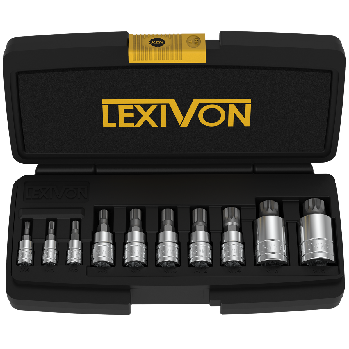 XZN Triple Square Spline Bit Socket Set, Premium S2 Alloy Steel | 10-Piece European Style M4 - M18 Set | Enhanced Storage Case (LX-145)