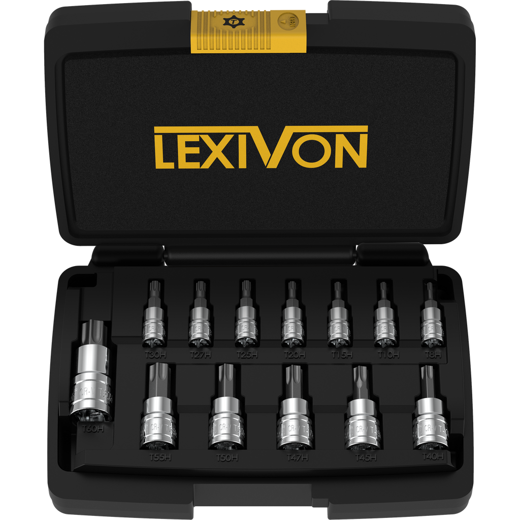 Tamper Proof Torx Bit Socket Set, Premium S2 Alloy Steel | 13-Piece Security Star T8 - T60 Set | Enhanced Storage Case (LX-146)