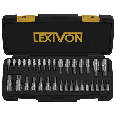Master TORX Bit Socket Set, Premium S2 Alloy Steel | Complete 34-Piece, Solid Star & Tamper Proof T6 ~ T70 (LX-149)