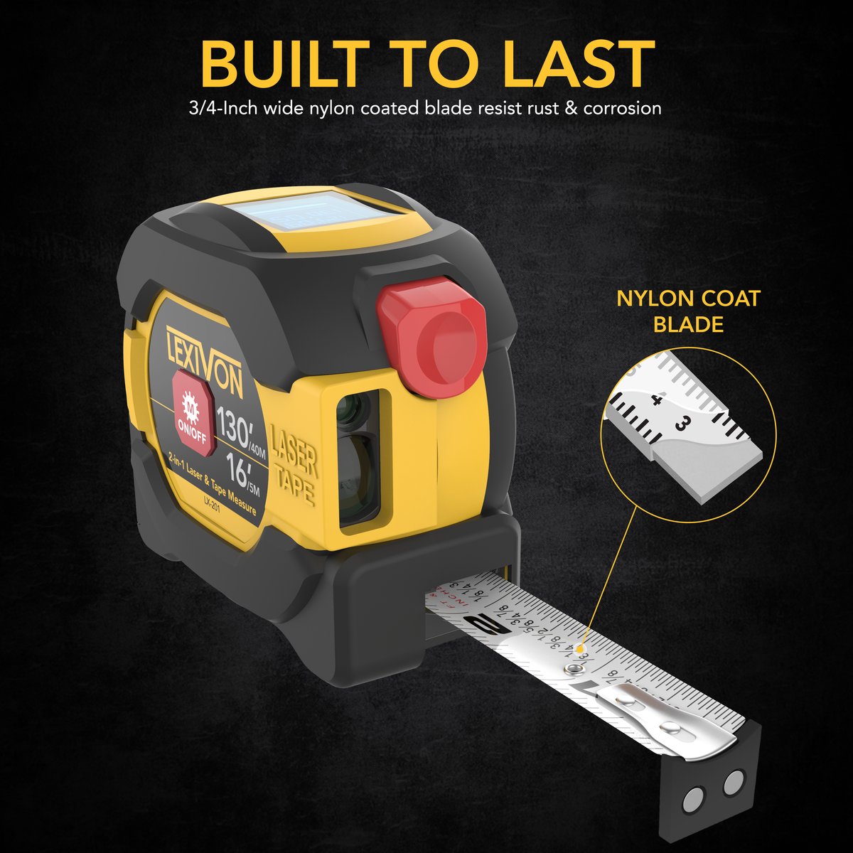 2 in 1 Digital Laser Tape Measure | 130ft/40m Laser Distance Meter Display On Backlit LCD Screen With 16ft/5m AutoLock Measuring Tape | Ft/Inch/Fractions/M/mm(LX-201)
