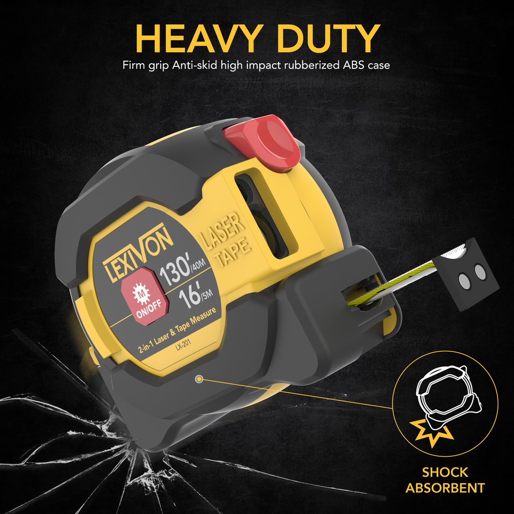 2 in 1 Digital Laser Tape Measure | 130ft/40m Laser Distance Meter Display On Backlit LCD Screen With 16ft/5m AutoLock Measuring Tape | Ft/Inch/Fractions/M/mm(LX-201)