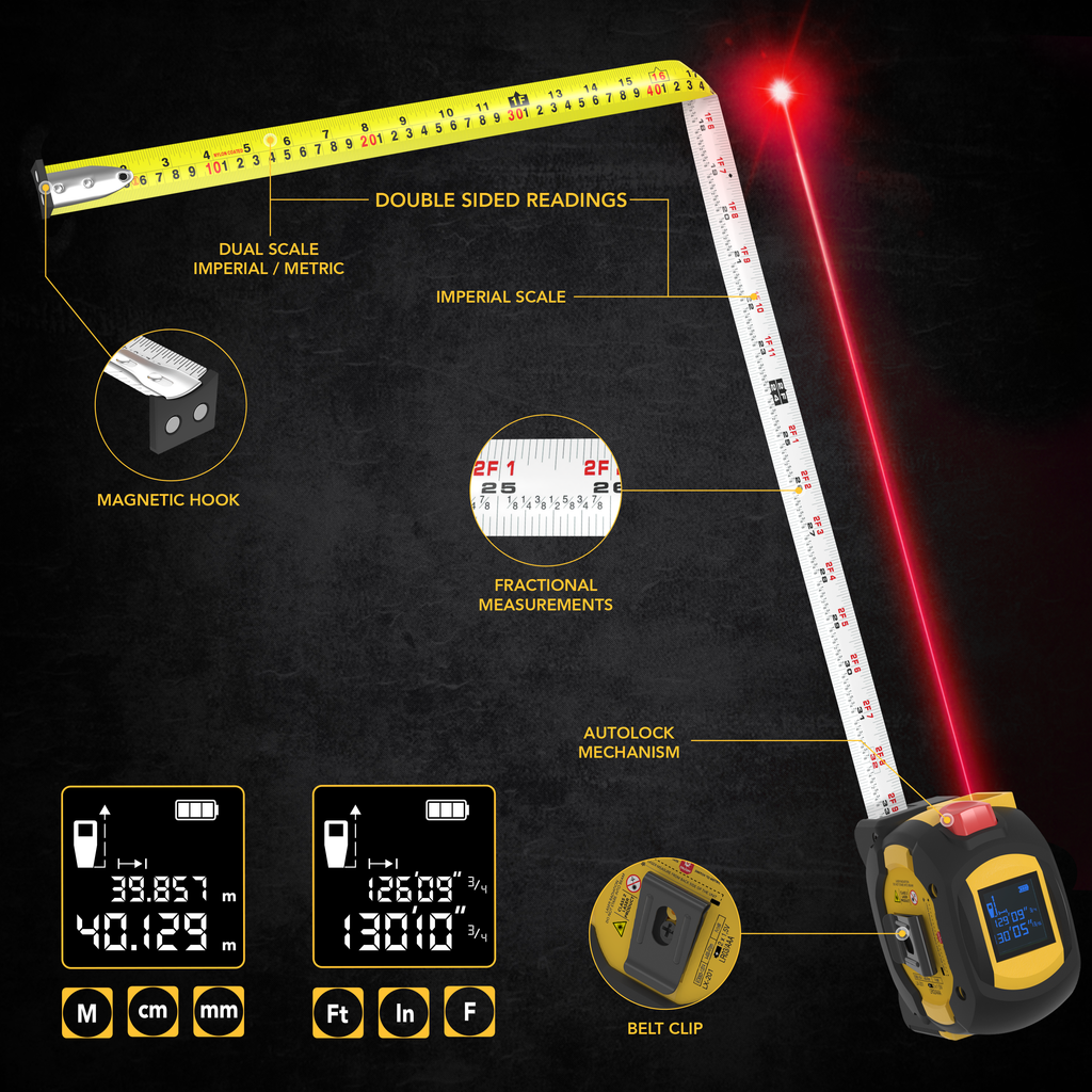 2 in 1 Digital Laser Tape Measure  130ft/40m Laser Distance Meter