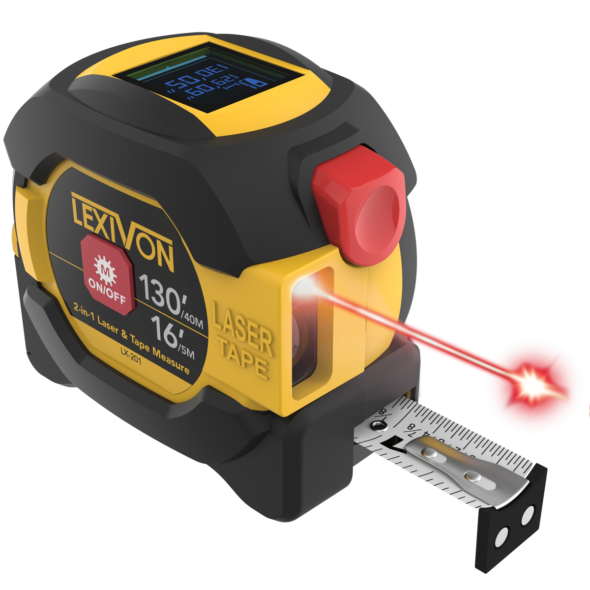 2 in 1 Digital Laser Tape Measure | 130ft/40m Laser Distance Meter Display On Backlit LCD Screen With 16ft/5m AutoLock Measuring Tape | Ft/Inch/Fractions/M/mm(LX-201)