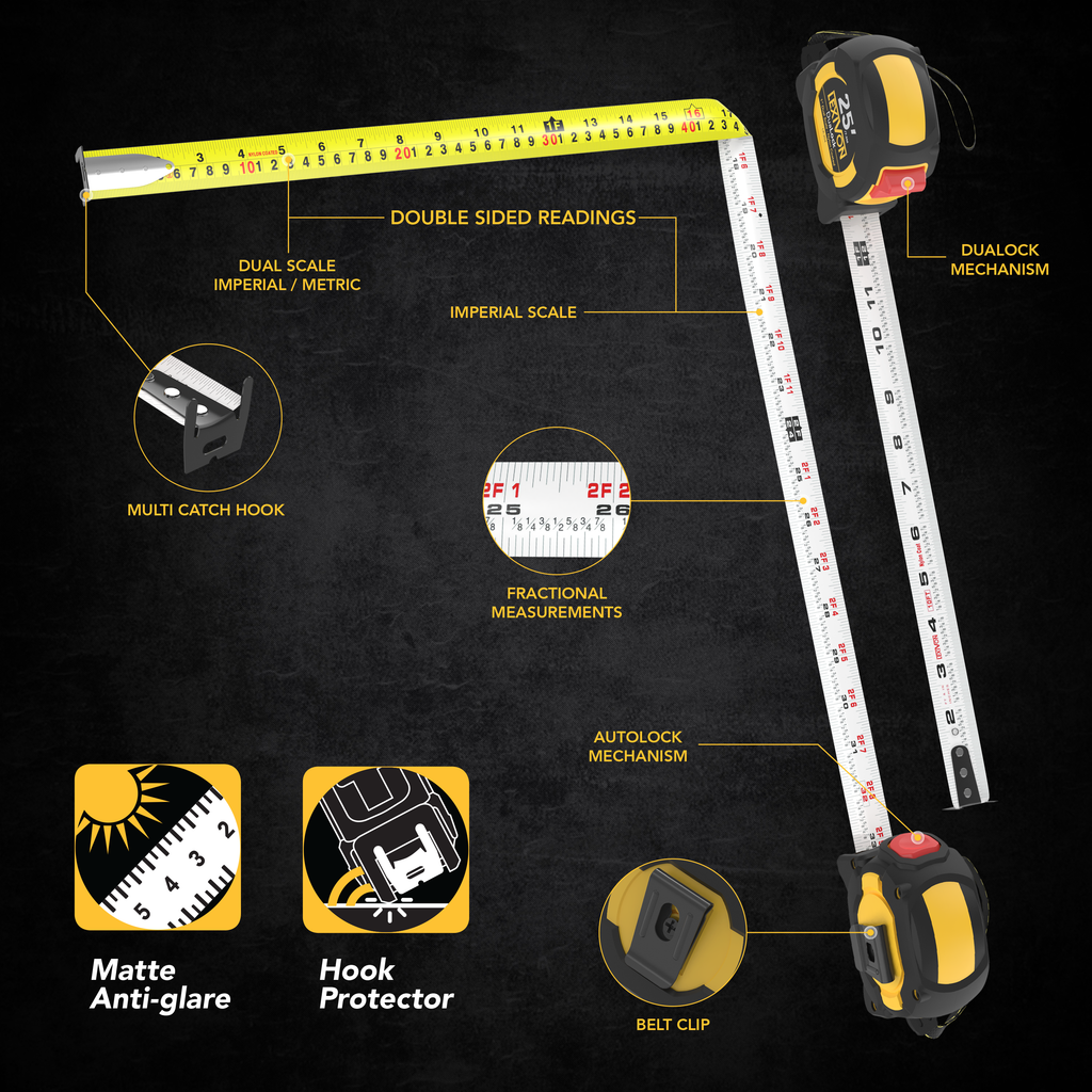 25FT Retractable Tape Double-sided Scale High Precision Flexible