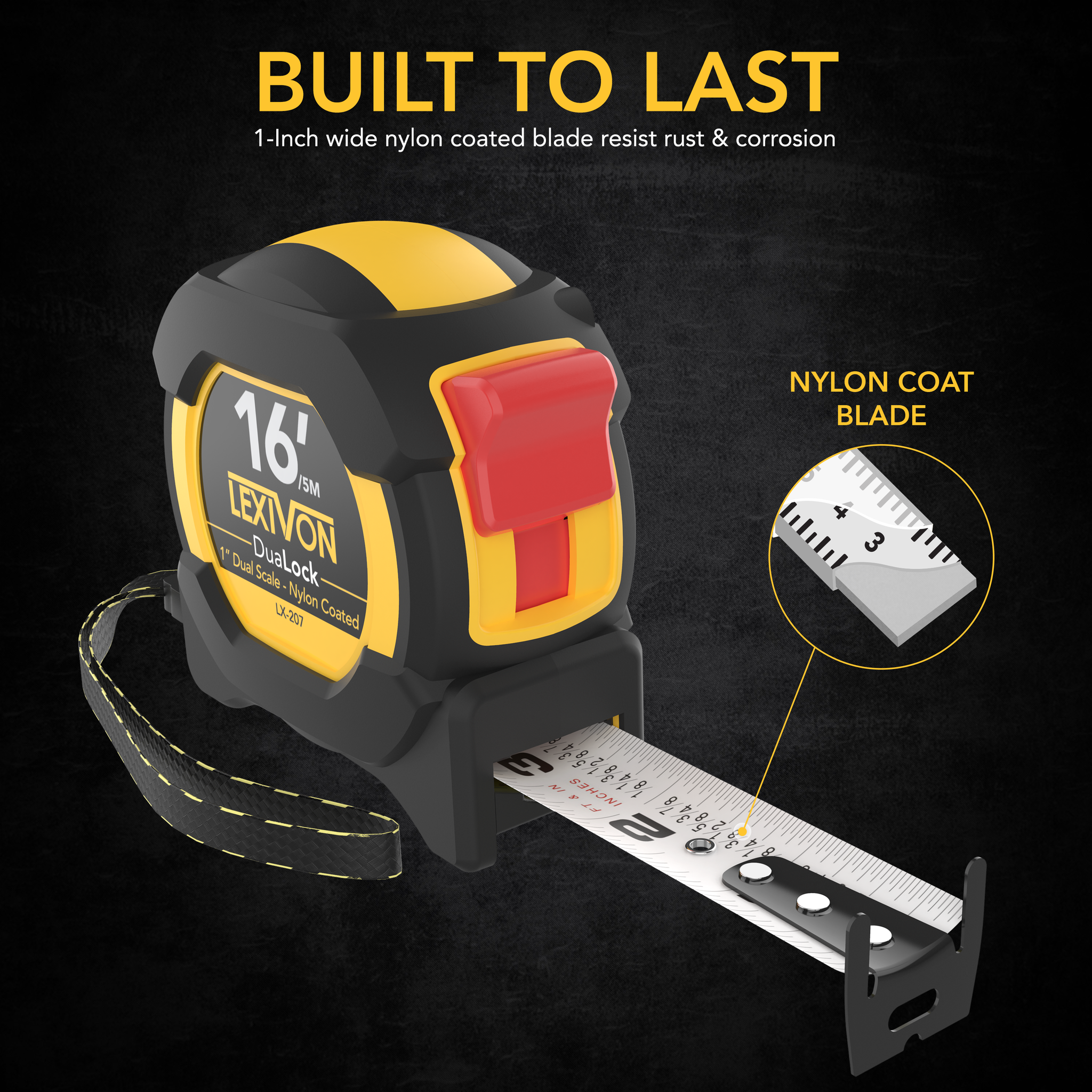 LEXIVON 4 Pack 16Ft 5m DuaLock Tape Measure 1 Inch Wide Blade