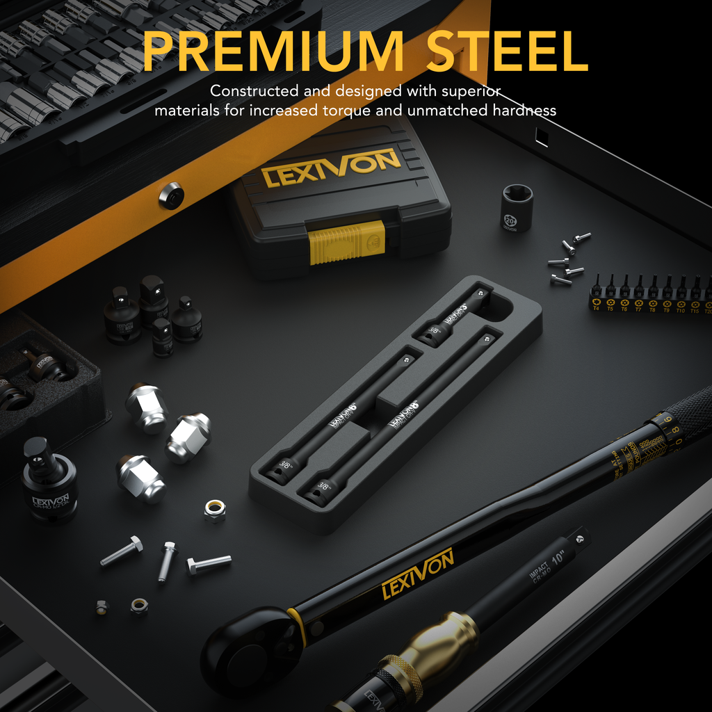 LEXIVON Impact Grade Dopsleutel Adapter Set, 12 Verlengbit met Houder | 3-Delige 1/4, 3/8, en 1/2 Aandrijving, Pas Uw Boormachine aan tot High Torque Impact Wrench (LX-103 LEXIVON Impact Grade Dopsleutel Adapter Set, 12 Verlengbit met Houder | 3-Delige 1/4, 3/8, en 1/2 Aandrijving, Pas Uw Boormachine aan tot High Torque Impact Wrench (LX-103