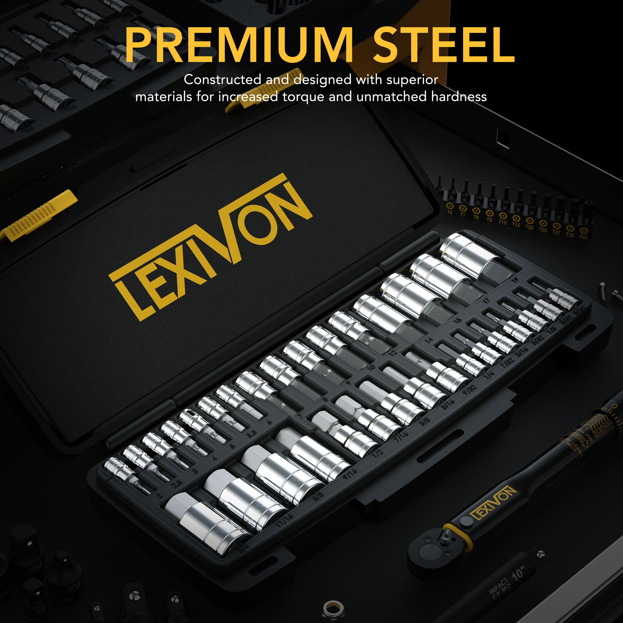 LEXIVON Master HEX Bit Socket Set, Premium S2 Alloy Steel